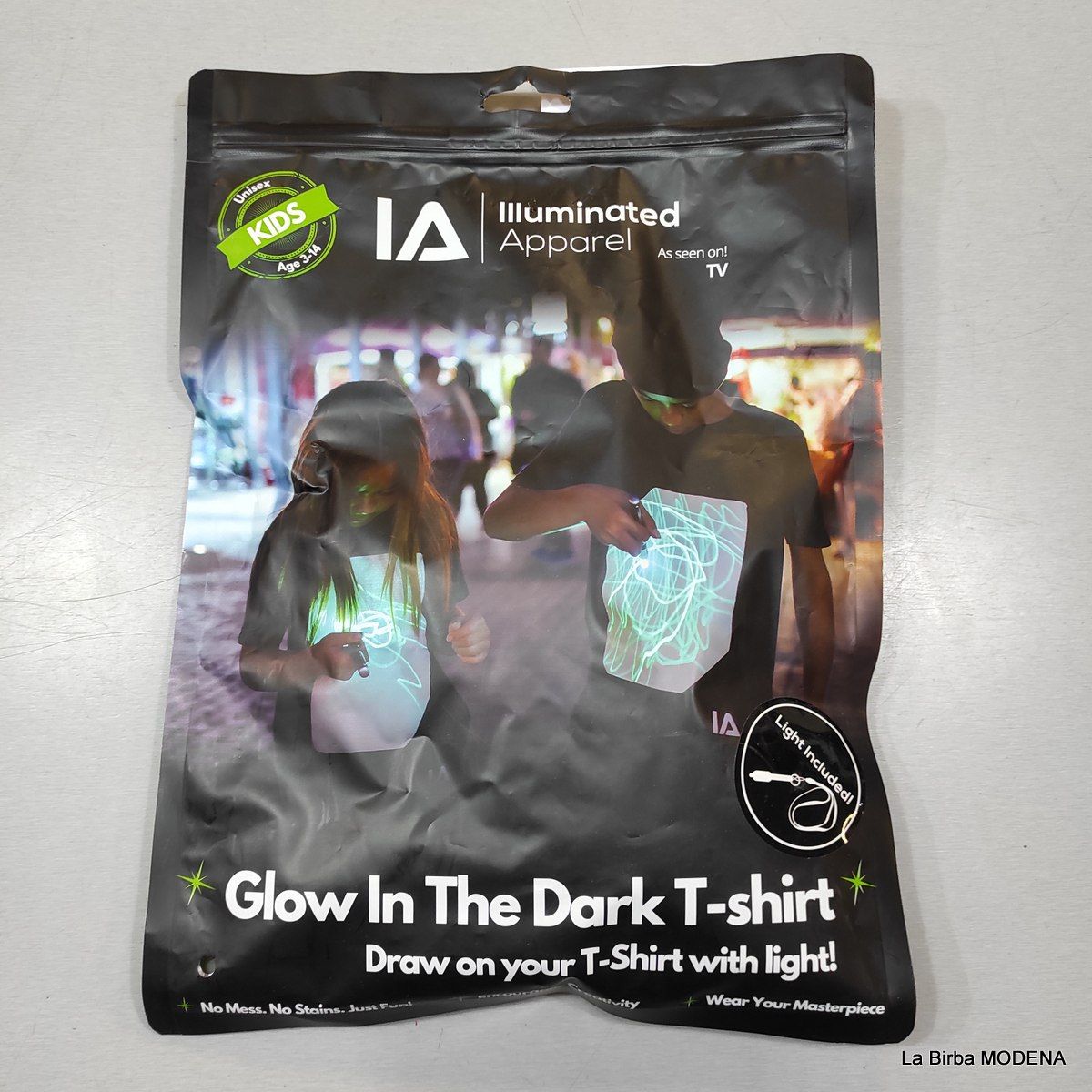 T-SHIRT INTERATTIVA VERDE FLUORESCENTE ILLUMINATED APPAREL NUOVA